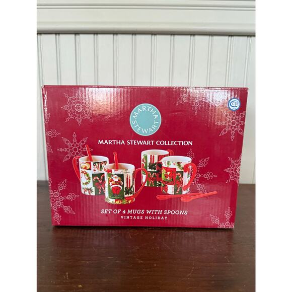 Martha Stewart Christmas Mug Set With Spoons 2000s Holiday Kitchen Decor - Picture 4 of 4